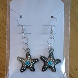 Starfish Charm Earrings with Turquoise Detail